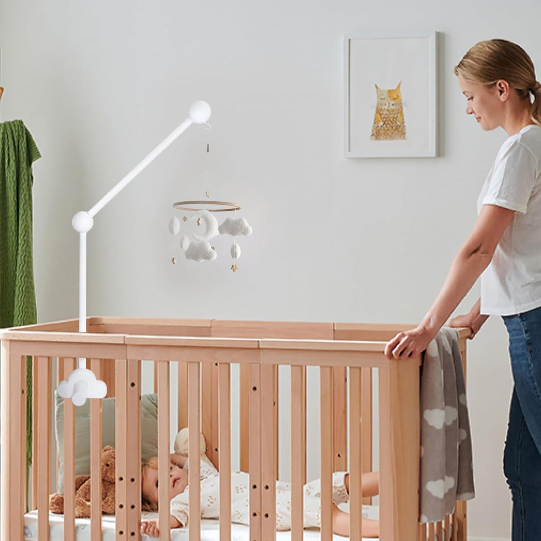 Mobile Halterung Holz für Babybett - 360°Drehbar Mobile Halterung Wickeltisch Sicher & Stabil für Ba