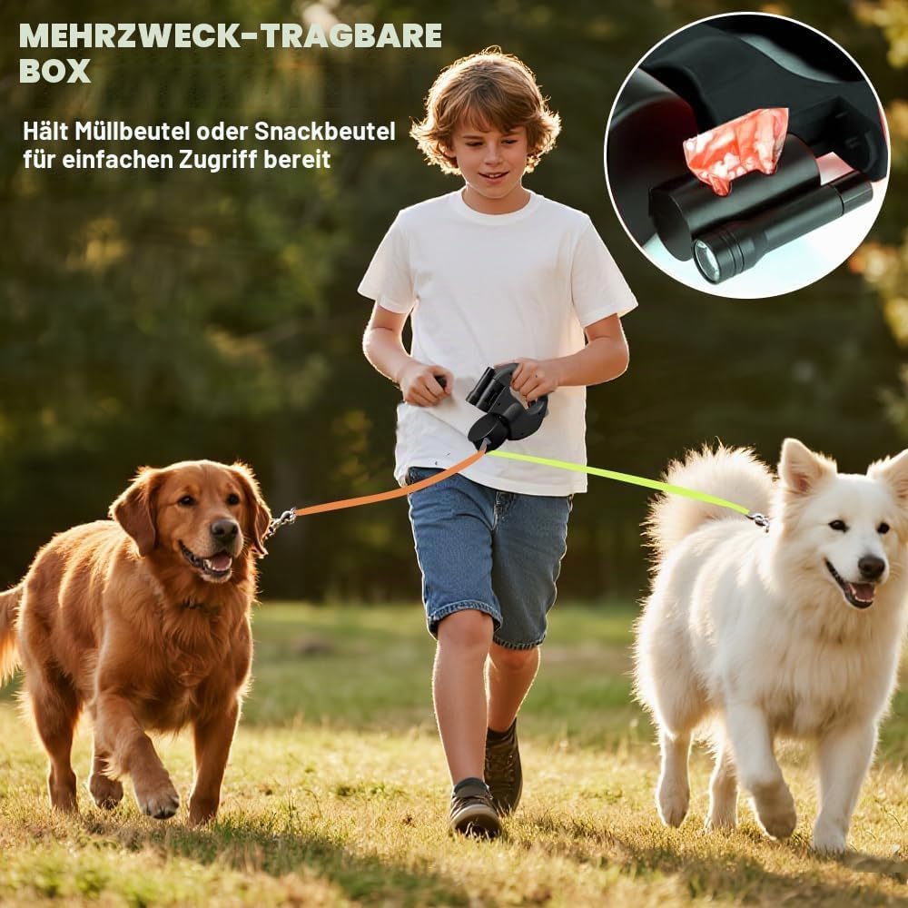 3m Hundeleine Doppelleine für 2 Hunde, Rollleine Einziehbare Hundeleine mit LED Licht, Automatische