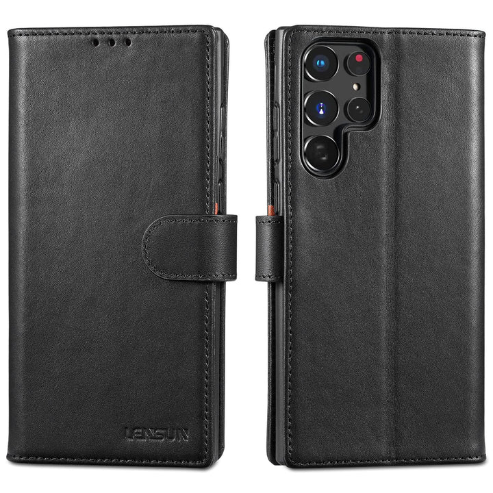 LENSUN Echtleder Hülle für Samsung Galaxy S22 Ultra, Handyhülle Echt Leder [Magnetverschluss][RFID]