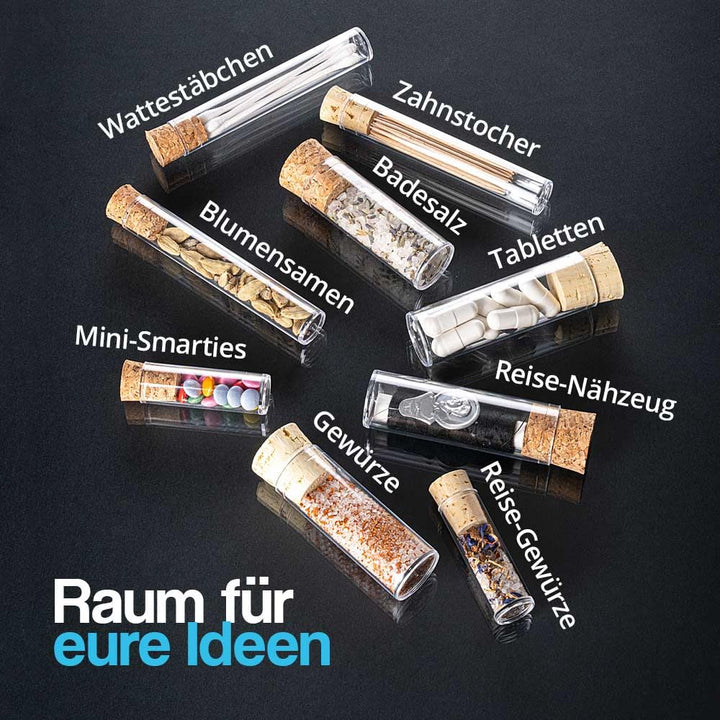 Tuuters 100x Kunststoff Reagenzgläser mit Korken, Kunststoffröhrchen (95 x Ø17, Presskorken) 95 x Ø1