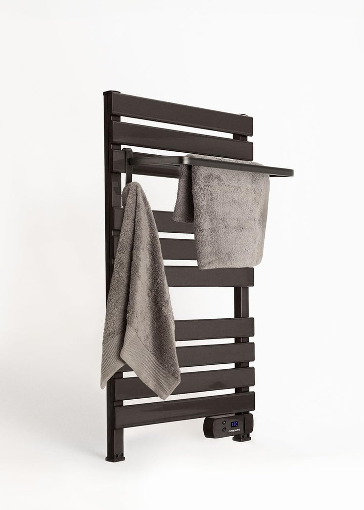 CREATE / WARM Towel 500W / Elektrischer Badheizkörper Schwarz mit Regal / 96,9x5x55cm / Für Boden od