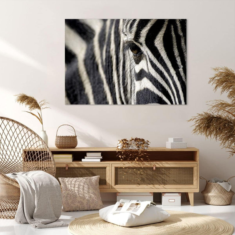 Bilder auf Leinwand 100x70cm Leinwandbild Zebra Streifen Tierwelt Safari Gross Wanddeko Bild Schlafz