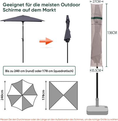 Sekey Ampelschirm / Sonnenschirm Schutzhülle mit Stab, Abdeckhauben für Gartenschirm mit Belüftungsö