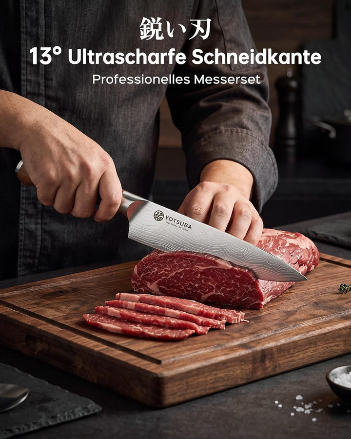 YOTSUBA Messerset Scharfes Küchenmesser Set aus hochwertigem Carbon Edelstahl Profi Kochmesser Set 7