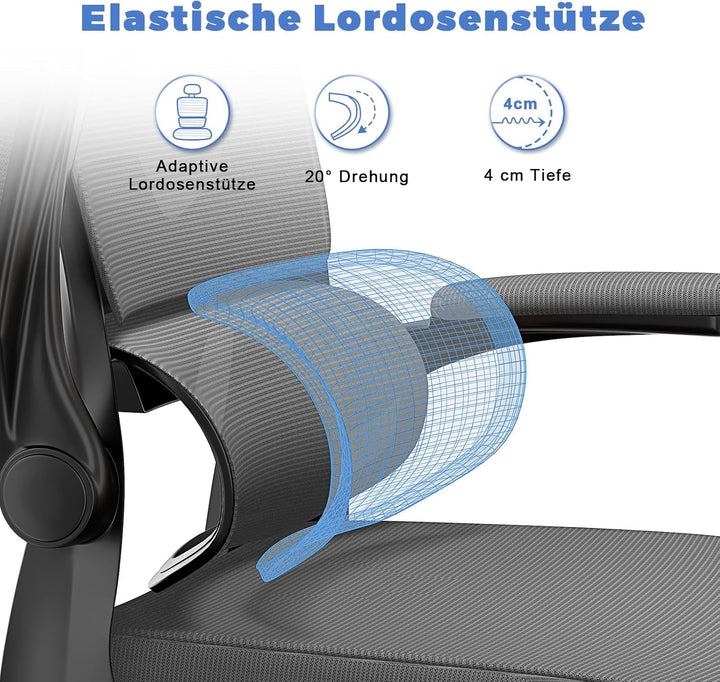 naspaluro Bürostuhl, Ergonomischer Schreibtischstuhl mit Verstellbarer Kopfstütze, Armlehnen, Dynami