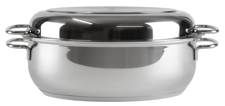 HWD Töpfe Pfannen Bräter mit Deckel für Induktion, 18/10 Edelstahl poliert, Deckel, Thermoknauf, Gar