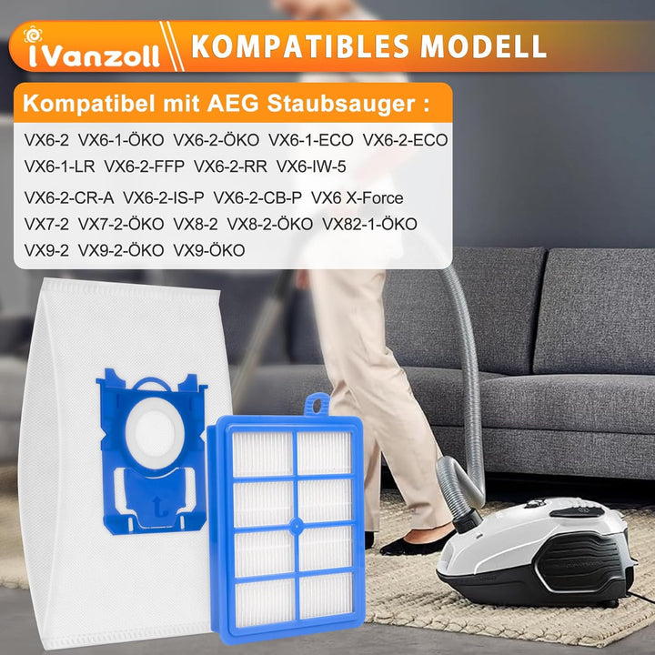 8 Stück für aeg vx9-2-öko beutel + 2 Stück Filters für AEG VX6 VX7 VX8 VX9 Bodenstaubsauger VX6-2 VX