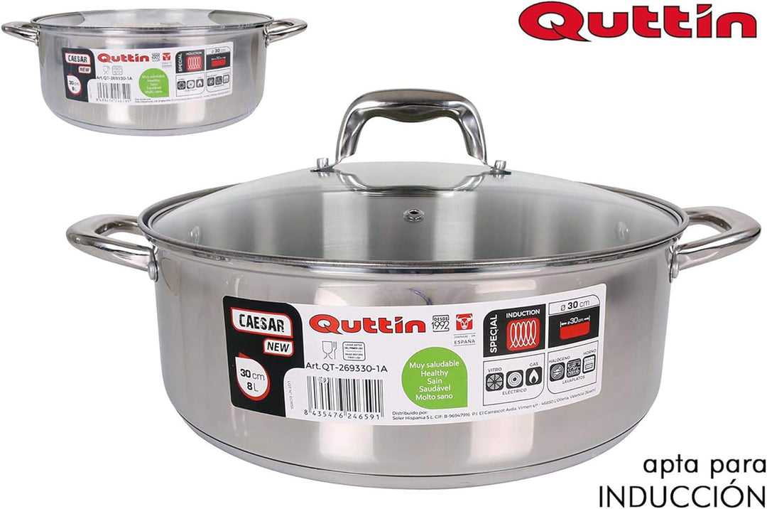 Quttin New Caesar Professioneller Kochtopf für Induktion, Küche und Backofen, grosser Topf, Edelstah