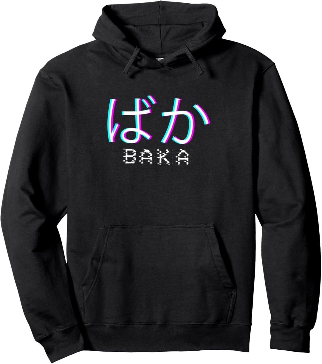 Baka Anime Meme - Vaporwave Anime Glitch Art Anaglyph Pullover Hoodie
