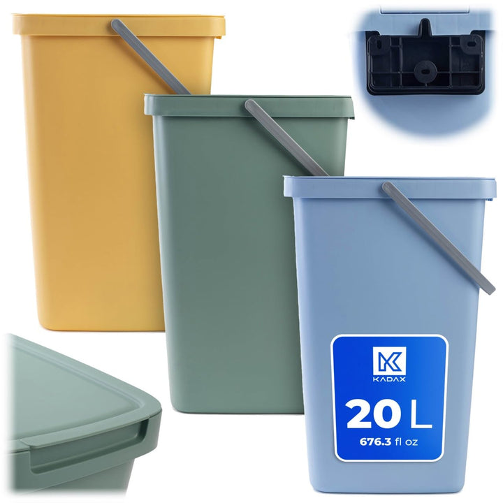 KADAX Abfallbehälter 20L, 3er Set, Abfalleimer aus Plastik mit Deckel und Griff, Mülleimer für Müllt