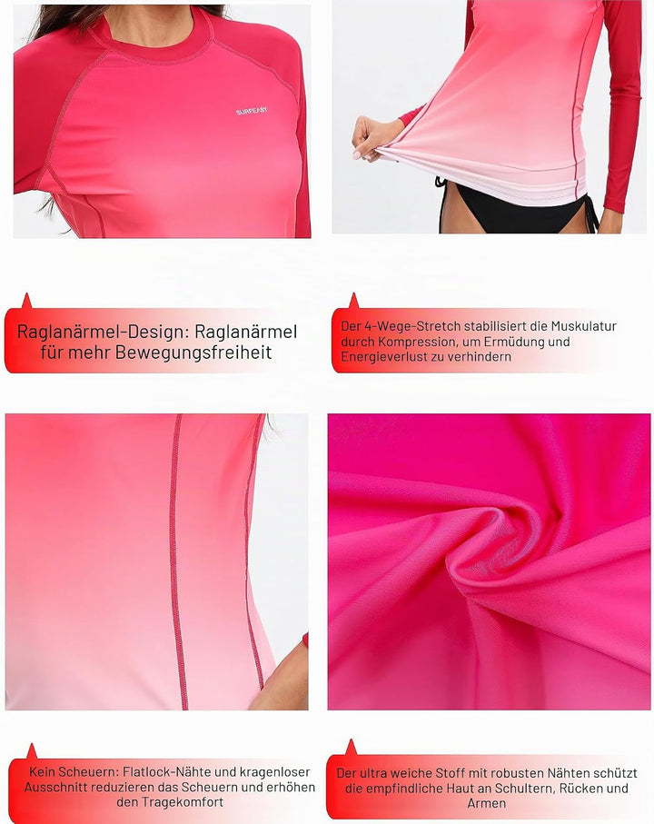 SURFEASY Damen Rash Guard Langarm Sonnenschutz Schnelltrocknend Badeshirt Surf Shirt Schwimmen Badem