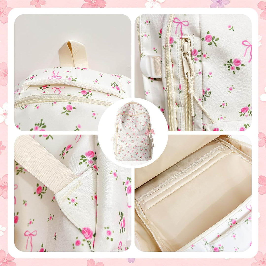 Blumen Schleife Rucksack Rosa Büchertaschen Damen Laptop Rucksack Mädchen | Blumen Schleife Rucksack