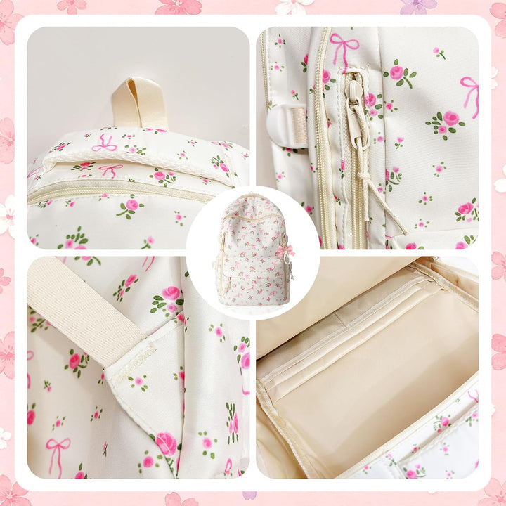 Blumen Schleife Rucksack Rosa Büchertaschen Damen Laptop Rucksack Mädchen | Blumen Schleife Rucksack