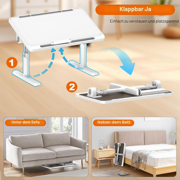 Huracan Laptoptisch Klappbarer, Laptop Betttisch, Tragbares Lapdesk mit 5-Höhenverstellbar und Winke