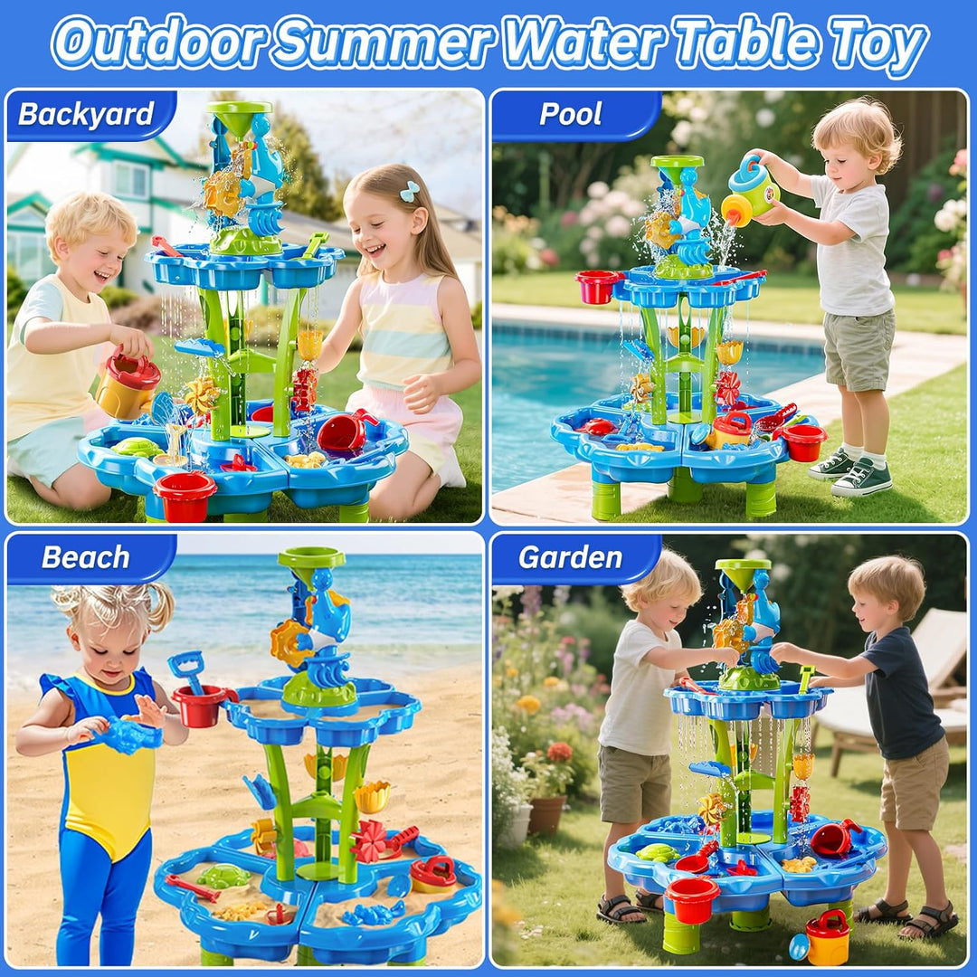2-stufiger Blumen Sand- & Wassertisch für Kleinkinder 3-5 Jahre, Sensorik-Spieltisch für Kinder, Som