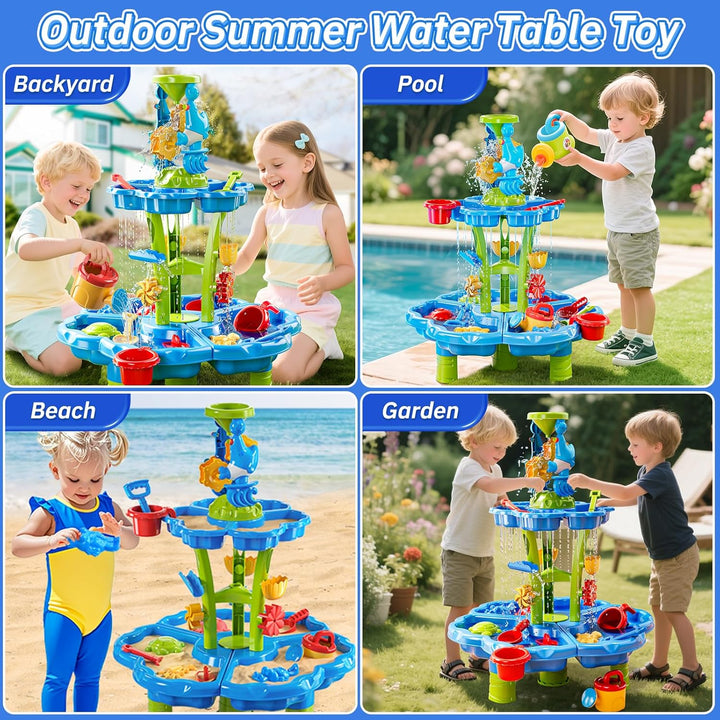 2-stufiger Blumen Sand- & Wassertisch für Kleinkinder 3-5 Jahre, Sensorik-Spieltisch für Kinder, Som