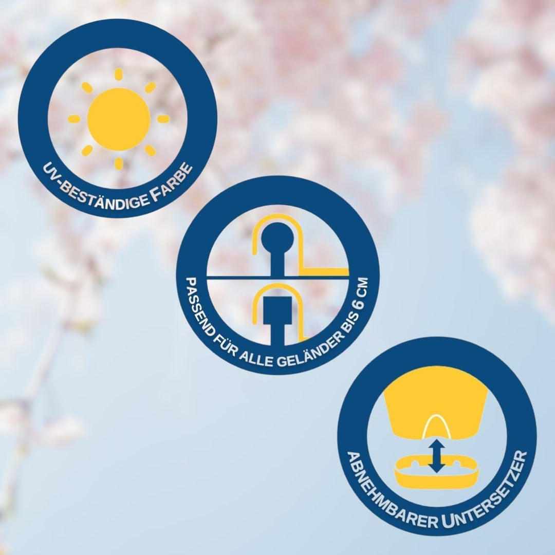 3X Blumenkasten oval Balkon Übertopf Pflanzkasten Blumentopf zum Hängen mit Wasserspeicher Farbe bei