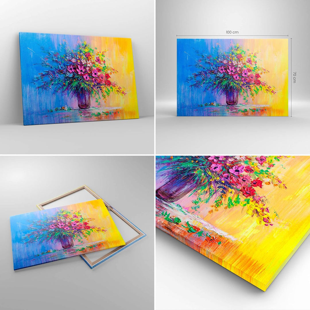 ARTTOR Bilder auf Leinwand 100x70cm Leinwandbild mit Rahmen Blumen Vase Gross Wanddeko Bild Schlafzi