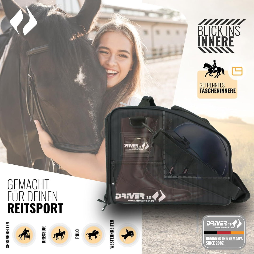 Driver13 Reitstiefelrucksack Reitstiefeltasche Stiefeletten Taschen Deluxe mit Helmfach für Reitstie