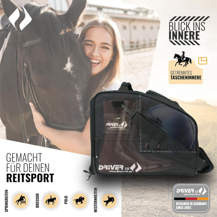 Driver13 Reitstiefelrucksack Reitstiefeltasche Stiefeletten Taschen Deluxe mit Helmfach für Reitstie