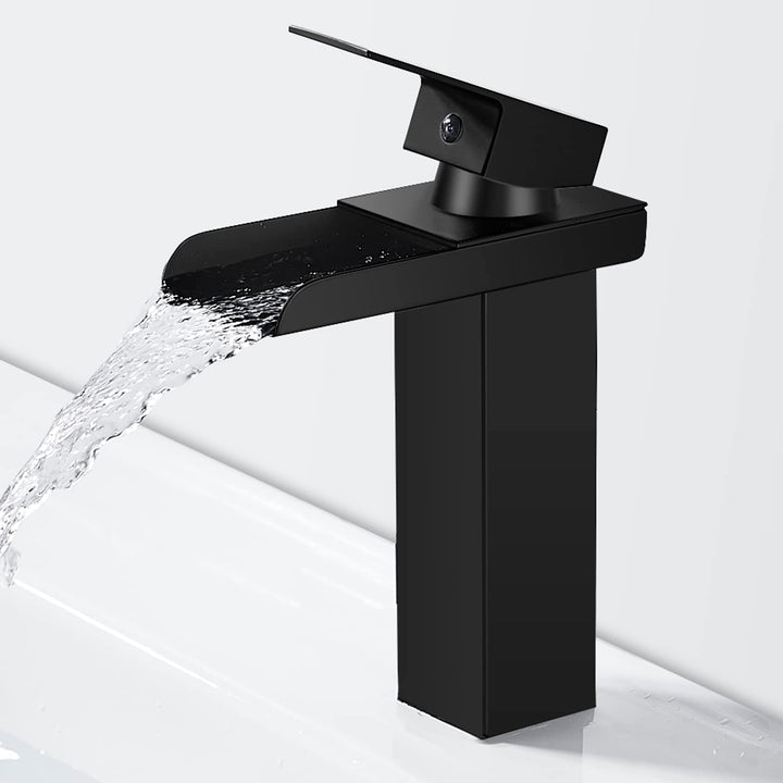 Wasserfall Wasserhahn Bad Schwarz Matt Waschtischarmatur, Modern Einhebelmischer Waschbeckenarmatur,