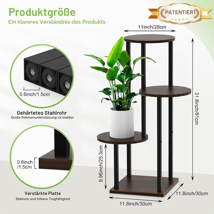 YOCOMEY 4 Tier Hölzern Blumenregal Metall Pflanzenregal, Mehrstöckig Blumenständer Pflanzenständer B