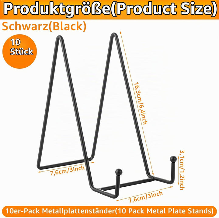 10 Stück Tellerständer Metall, 6 Zoll Deko Tellerhalter Metall Buchaufsteller Schwarz, Eisen Display