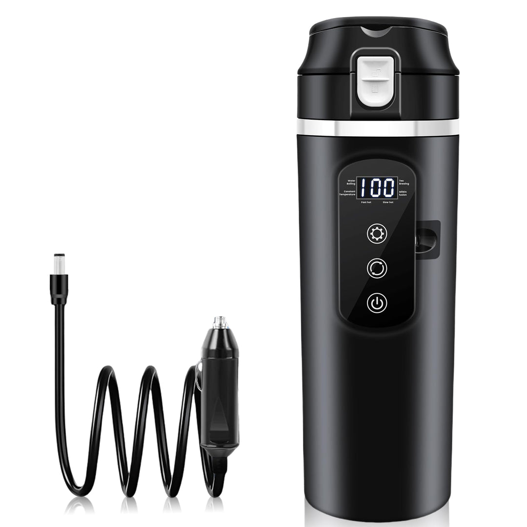 PORFOYO Wasserkocher Für Auto, 12V Auto Mini-Kaffee-Wasserkocher, 500ml, Schwarz, Bis Zu 100℃ Variab
