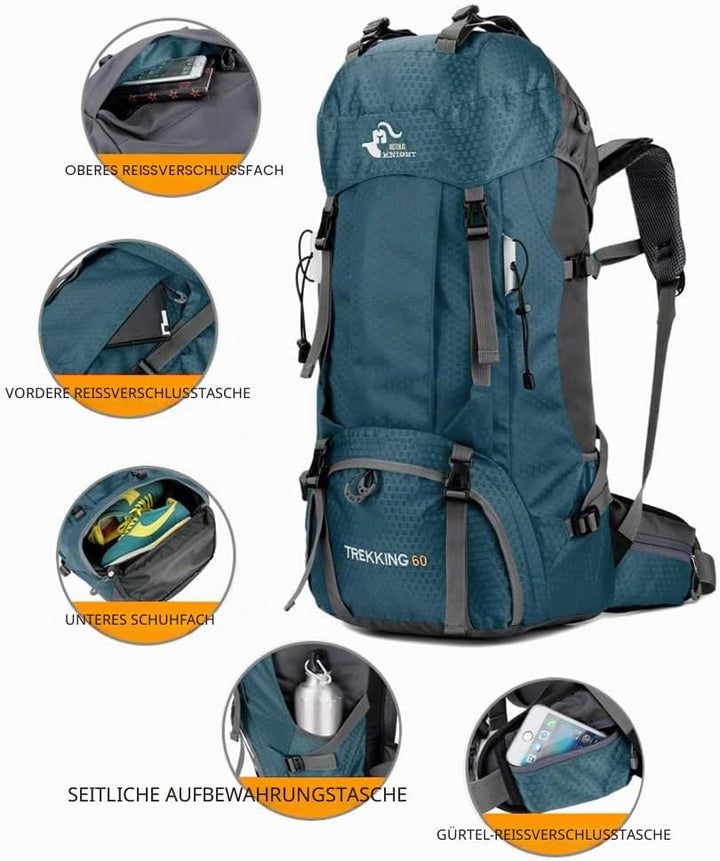 Bseash 60L Wasserdichter leichter Wanderrucksack mit Regenschutz, Outdoor Sport Tagesrucksack Multif