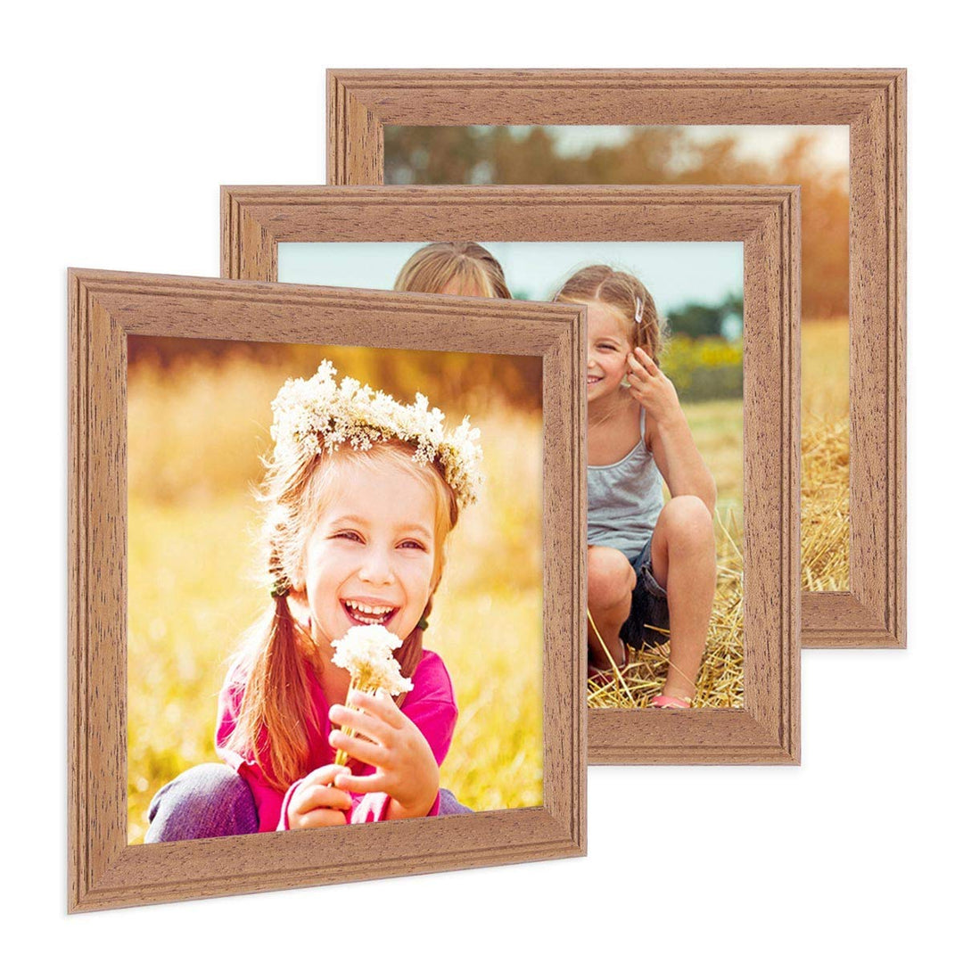 PHOTOLINI Bilderrahmen 10x10 cm Holz Eiche-Optik Landhaus-Stil, 3er Set Holz-Rahmen, Made in Germany