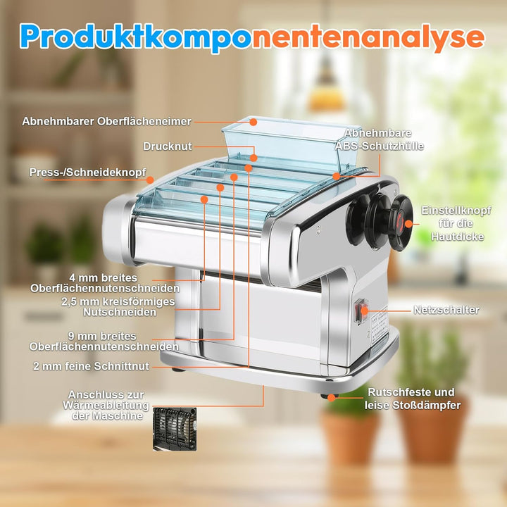 Elektrische Nudelmaschine, 135W pastamaker aus Edelstahl, geeignet für die Herstellung von Spaghetti