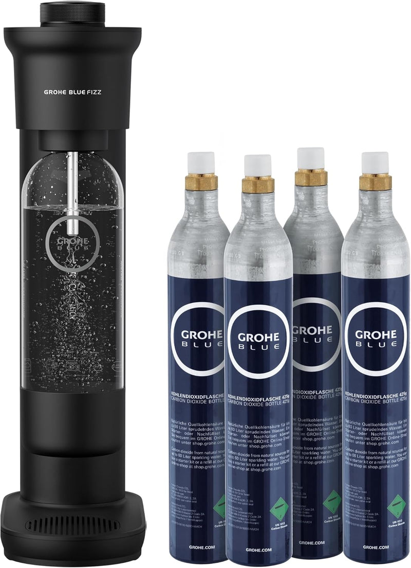 Grohe Blue Fizz - Wassersprudler 4x CO2 Set (3 einstellbare CO2 Stufen, inkl. 4 CO2 Flaschen, 1x 0,8