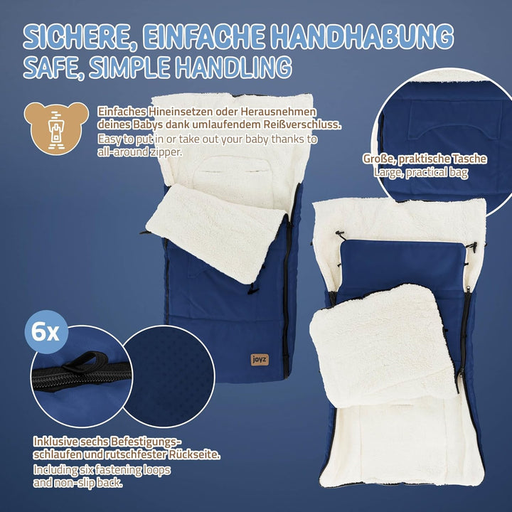 Joyz Babyfusssack, Blau, Universal Fusssack für Babyschale, Kinderwagen & Buggy, Sitzauflage aus Fle