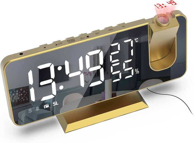 Wecker mit Projektion Radiowecker-Digitaler Projektionswecker mit USB-Anschluss, 7.5 Zoll grosses Sp