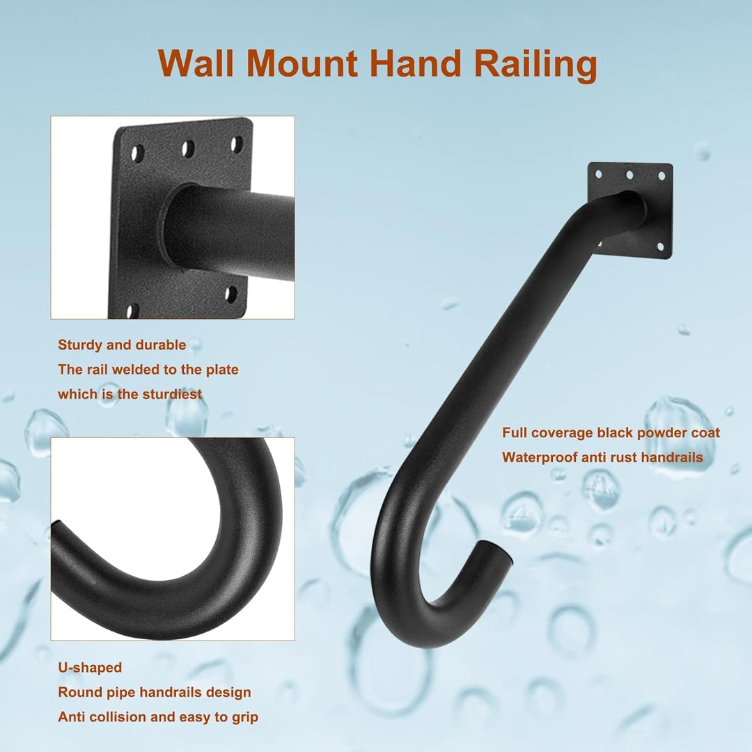 VANROUG 2 Stück Schwarze Übergangshandläufe Handläufe für Outdoor-Stufen, Fit 1 oder 2 Stufen Outdoo