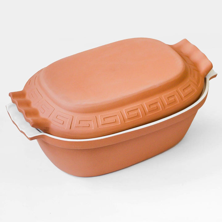 TerraStone Bräter oval mit Deckel, 42x27x17 cm, Terrakotta | Natürlicher Tonbräter für saftige Schmo