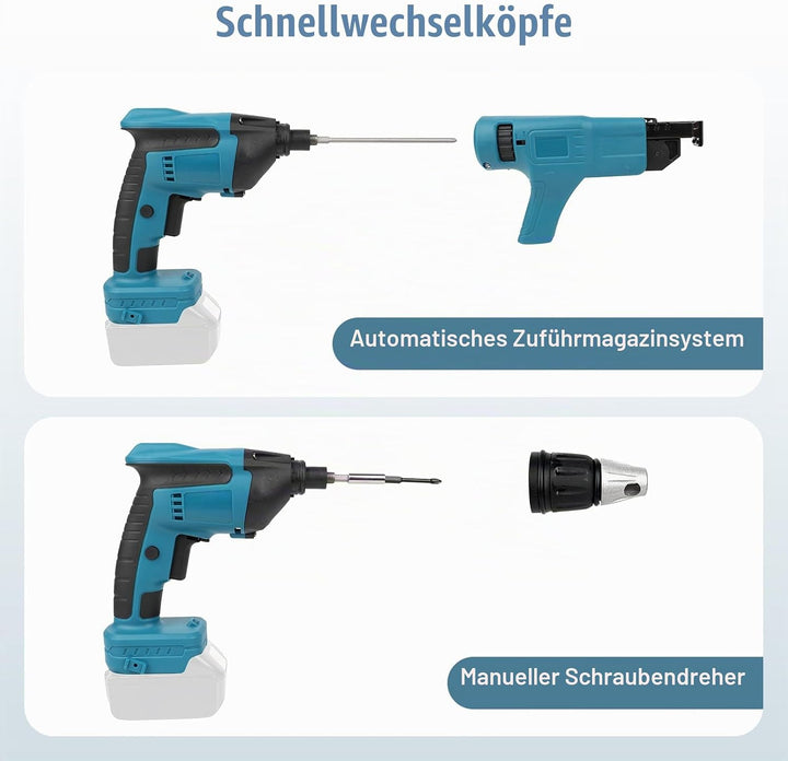 Akku Trockenbauschrauber mit Magazinaufsatz, Magazinschrauber | mit automatischer Schraubenzuführung