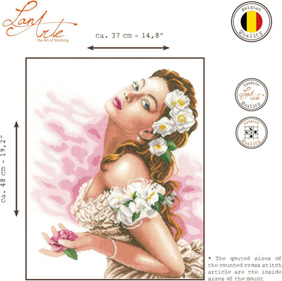 LANARTE PN Zählmusterpackung Frau mit Kamelien Kreuzstichpackung, Baumwolle, Mehrfarbig, 37 x 48 x 0