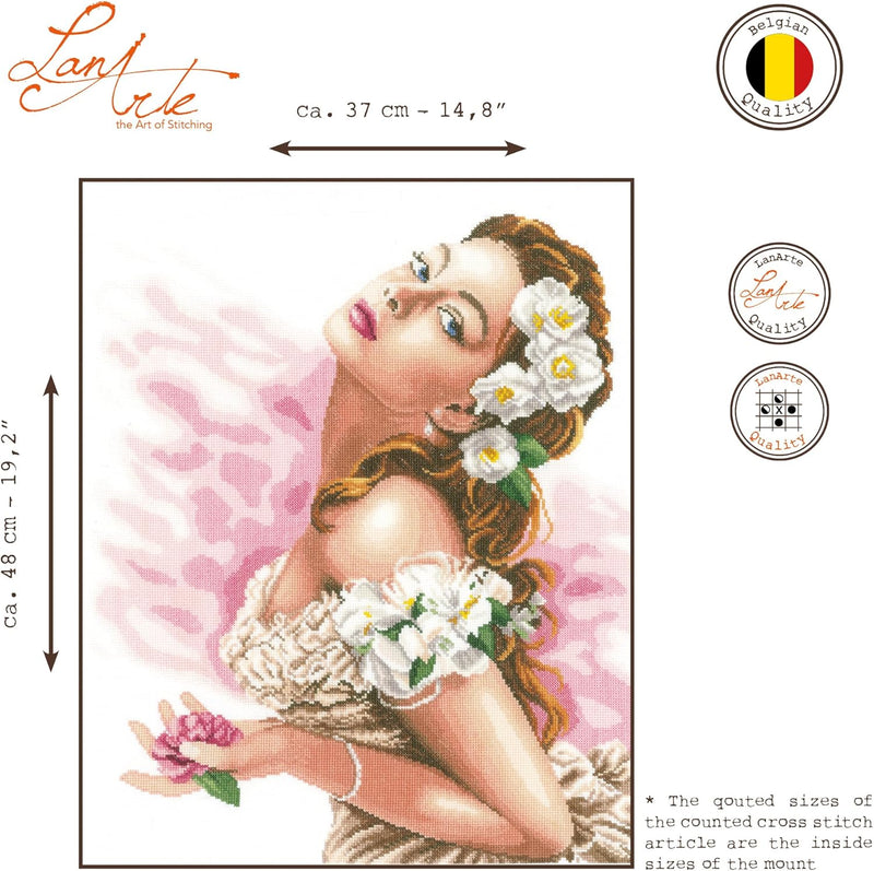 LANARTE PN Zählmusterpackung Frau mit Kamelien Kreuzstichpackung, Baumwolle, Mehrfarbig, 37 x 48 x 0