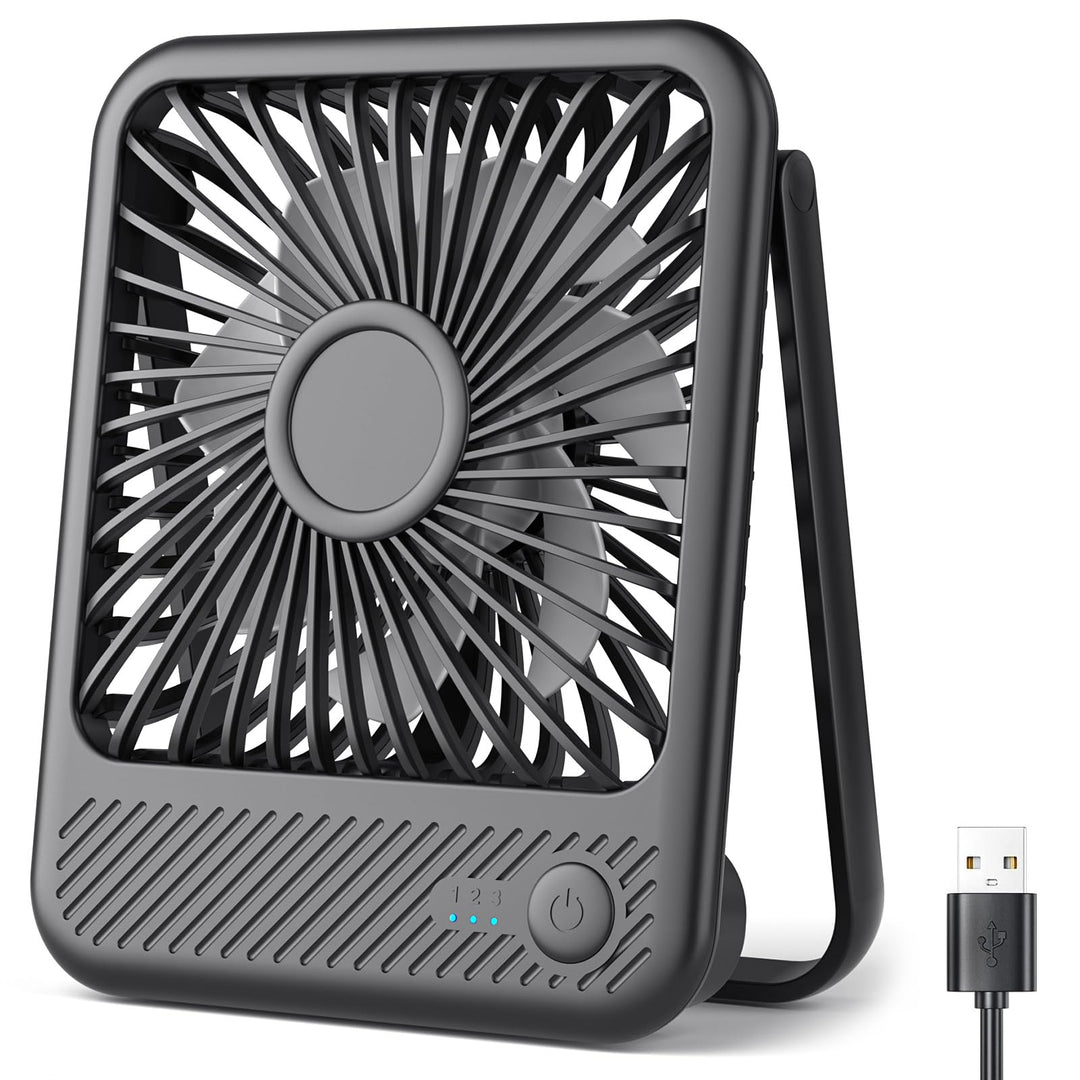 Koonie USB Tischventilator, Mini Tischventilator, 3 Geschwindigkeiten & 180°Einstellbar, Ruhig-35dB,