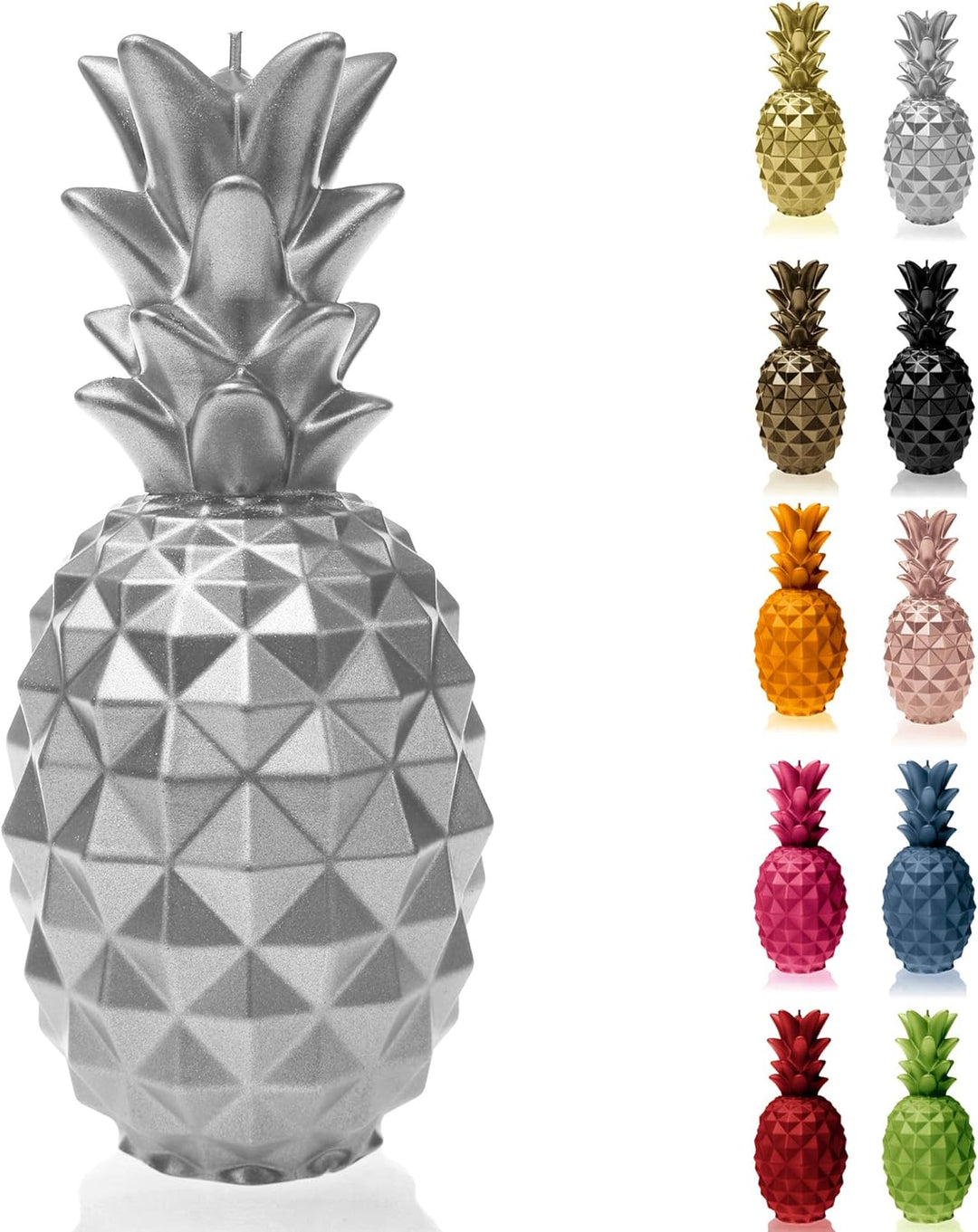 Candellana Ananas Paraffinkerze 100x100x210 mm - Silber Kerze Dekorativ - Kerzen Aesthetic 3D - Cand