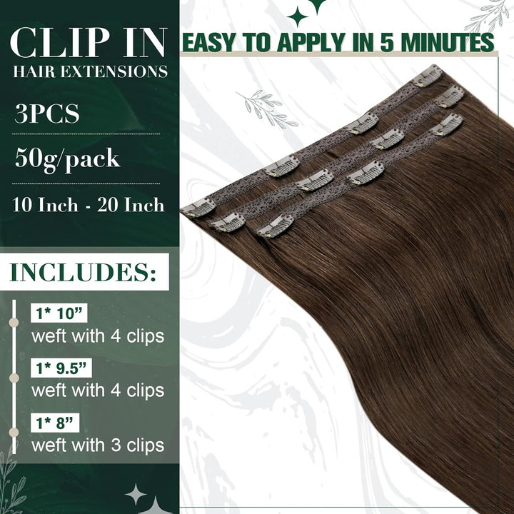 RUNATURE Clip in Extensions Echthaar Mittelbraun Remy Clip in Echthaar Extensions Braun Clip in Haar