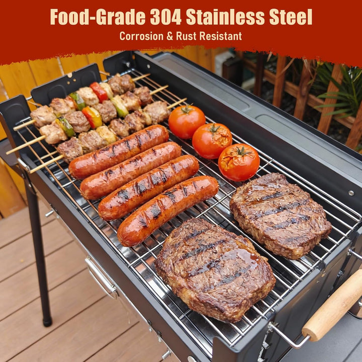 Denmay Grosser Klappgrill tragbarer Camping Grill mit Gestell, Picknickgrill inklusive Grillrost, Ho