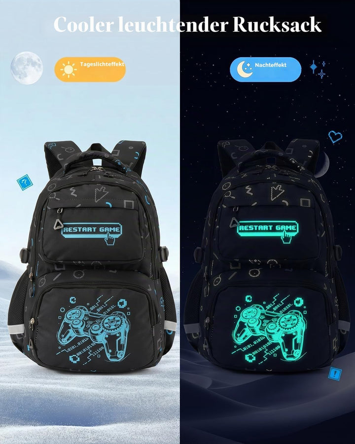 Amythe Schulrucksack Jungen Teenager, Schultasche Kinder mit Reflektoren für 1. bis 4. Klasse, Leuch