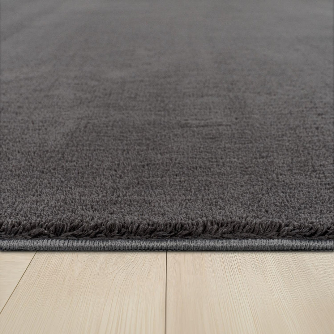 TT Home Wohnzimmer Teppich Kurzflor Anti-Rutsch Rückseite Unifarben Modern Waschbar, Farbe: Anthrazi