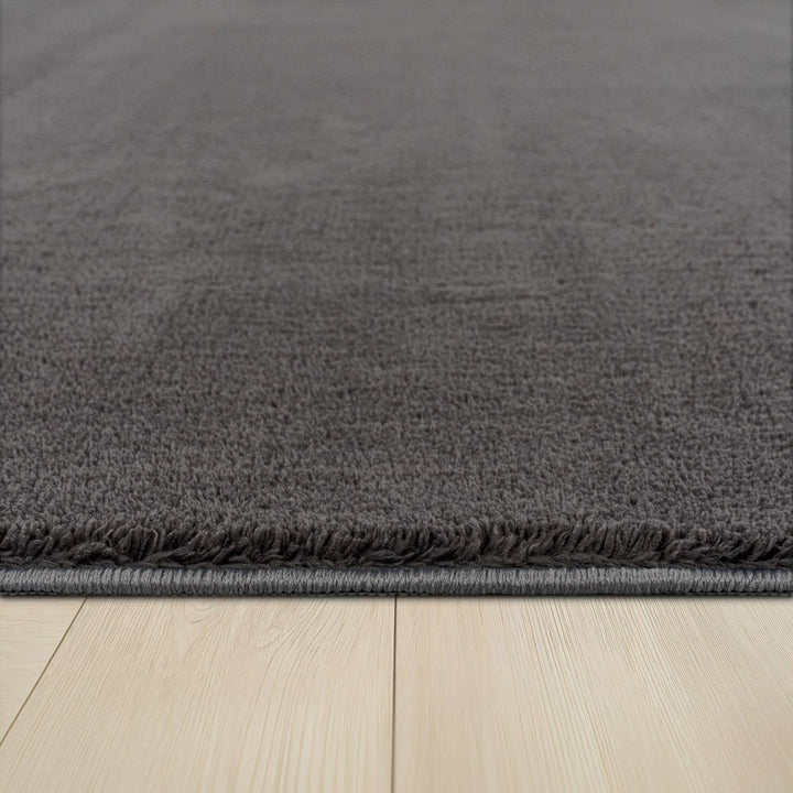 TT Home Wohnzimmer Teppich Kurzflor Anti-Rutsch Rückseite Unifarben Modern Waschbar, Farbe: Anthrazi