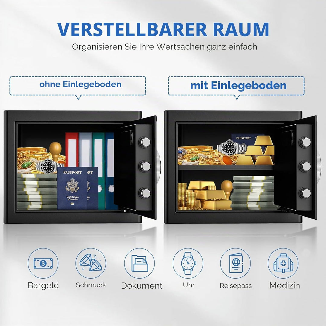WASJOYE 28.8L Tresor für Zuhause, Safe Tresor mit Schlüssel Elektronischem Möbeltresor mit Zahlensch