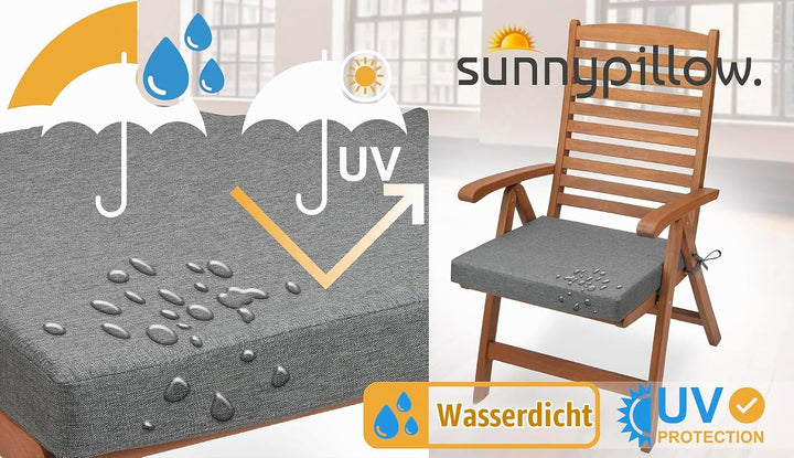 sunnypillow 2er Set Stuhlkissen 40 x 40 cm wasserdicht UV-lichtecht 7cm dick - Outdoor Polsterauflag