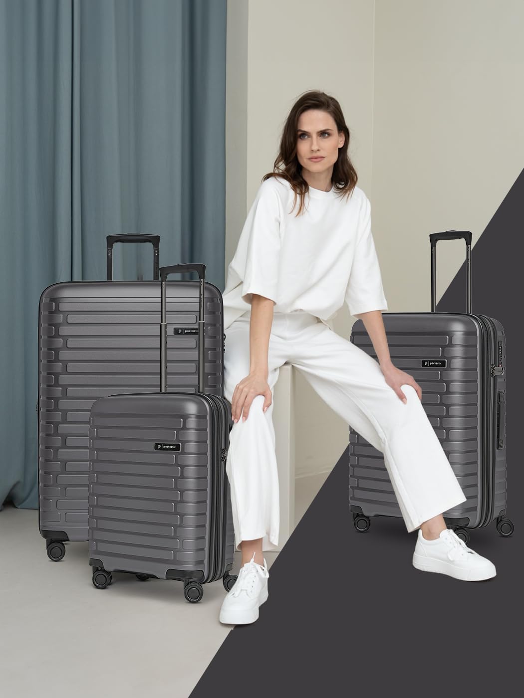 Pactastic Hartschalen Koffer-Set 3-teilig | hochwertiges Polypropylen Material | mit Dehnfalte erwei