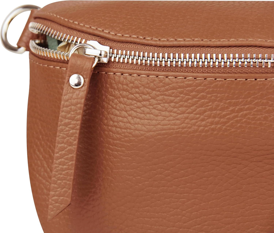 Frentree® Damen Echtleder Bauchtasche, Made in Italy, Umhängetasche Crossbody Tasche Schultertasche
